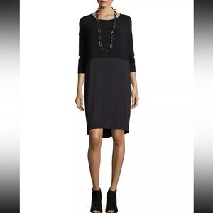 Eileen Fisher Black Charcoal Colorblock Viscose Jersey  Shift Dress XS